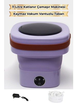 Saravita 11 Litre Katlanır Mini Çamaşır Makinesi – Taşınabilir Sessiz Bebek Çamaşırı Kamp Seyahat Mor Silikon Kaymaz Vakum Vantuzlu Taban