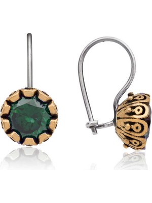 Tienda Elegante Gümüş Yeşil Yuvarlak Otantik Kadın Küpe