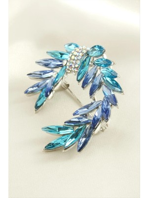 Die Grup Oval Kristal Taşlı Broş