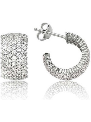 Fm Gümüş Beş Sıralı Beyaz Tamtur Küpe