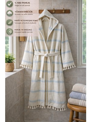 CES STORE %100 Pamuk Kapüşonlu Bornoz, Unisex Pestemal Banyo Bornozu, Hafif, Yumuşak ve Hızlı Kuruyan