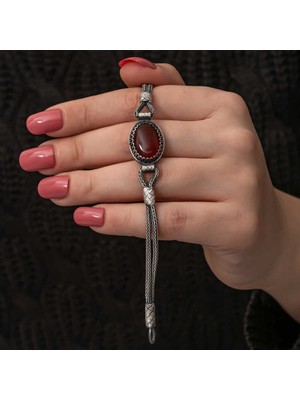 Tienda Elegante Gümüş Akik Taşlı Kazaziye Bileklik