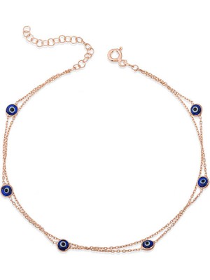Tienda Elegante Gümüş Rose Çift Zincirli Nazar Halhal