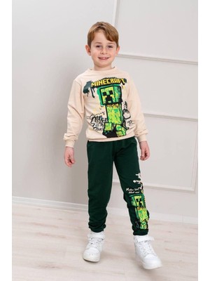 Cg Kids Minecraft Creeper Erkek Çocuk 2 Iplik Alt Üst Takım Süper Kalite Kumaş Kabartma Baskı