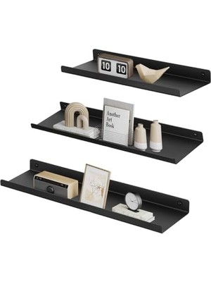 Liora Metal Duvar Rafları, 3'lü Set, Yüzer Raflar, Endüstriyel Tasarım, Duvar Panoları, Dekorasyon Için, Resim Çerçeveleri, Rafları Takmak Için 6 Vidalı, Farklı Düzenler, Siyah LFS12BK