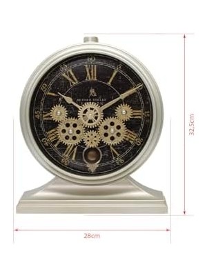 Velora Premium Serisi Antik Eskitme Kadranlı Döner Çarklı 32X28 cm Ev ve Ofis Masa ve Duvar Saati Roma Rakamlı Kum Rengi