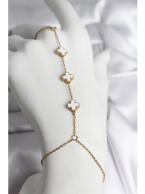 Prativas 316L Çelik Gold Renk Beyaz Yonca Model Kadın Şahmeran – PRT3500EB09825