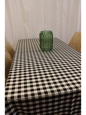 Liora Siyah Beyaz Renk Kare Desenli Full Akrilik Dokuma Masa Örtüsü 150X220 cm