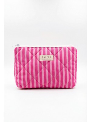 Bahels Pembe Çizgili Makyaj Çantası Kapitone Yapı ile Pratik Kullanım ve Şıklık Sunar