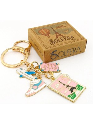 Solfera Paris Eyfel Kulesi Uçak Bavul Seyahat Fransa Çanta Süsü Charm Anahtarlık KY177