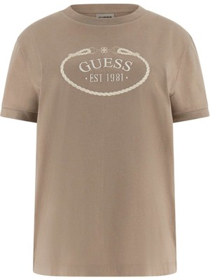 Guess Kadın Rosalba Aktif Regular Fit T-Shirt - Bej