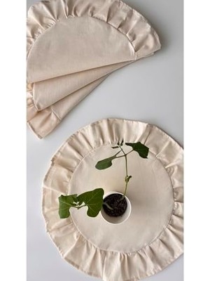 Liora Alamode Natural Ham Fırfırlı Yuvarlak Amerikan Servisi 4’lü Set 40X40CM