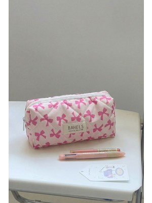 BAHELS Pinkly Kalemlik Kalem Kutusu Yumuşak Kapitone Kumaş Desenli Geniş Hacim