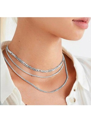 X-lady Accessories Kadın Gümüş Kaplama Zincir Seti Çok Renkli Ayarlanabilir Tasarım