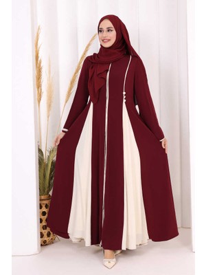 Bym Fashion Dubai Biyeli Fermuarlı Ferace 7050 Mürdüm