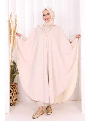 Bym Fashion Foks Kumaş Kapşonlu Panço 70130 Taş