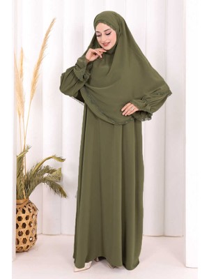 Bym Fashion Dantel Detay Sufleli Elbise 6061 Haki