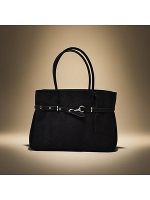 Metal Toka Detaylı Süet Omuz ve El Çantası