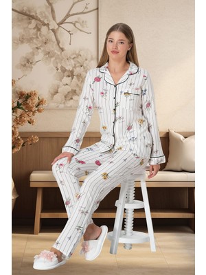 Mecit Pijama Mecit 5252 Boydan Düğmeli Kadın Pijama Takımı