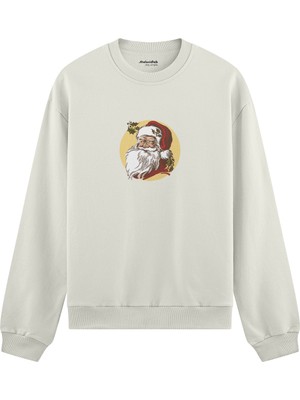 The Lucid Lab Vintage Santa Portrait Oversize Sweatshirt - Beyaz