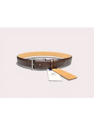 İstanbul Belt Hakiki Deri Erkek Kemer – Kahverengi  – 3.5 cm – Brogue Detaylı Klasik Model