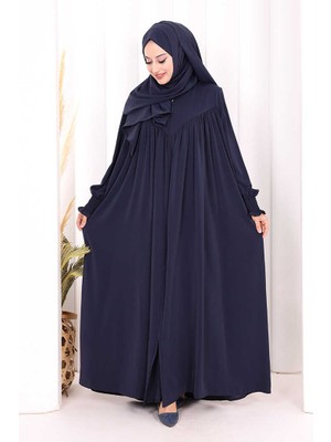 Bym Fashion Biritli Ferace Şal Hediye ! 7056 Lacivert