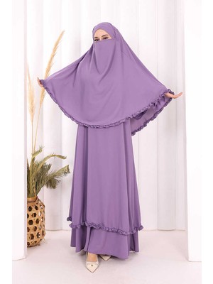 Bym Fashion Hac Umre Sufleli, Elbise Takım Şal Hediye  3951 Lila