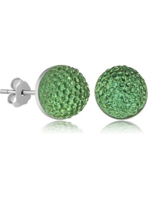 Tienda Elegante Gümüş Yeşil Kristal Çivili Kadın Küpe