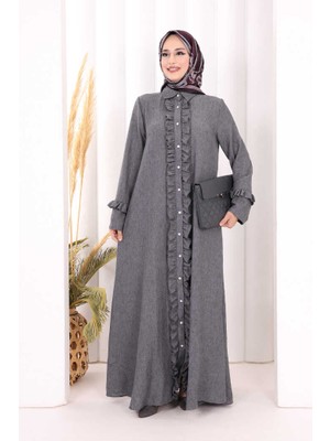 Bym Fashion Fırfır Detaylı Elbise 6066 Antrasit