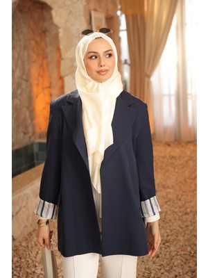 İmaj Butik Lacivert Çizgili Astarlı Ceket