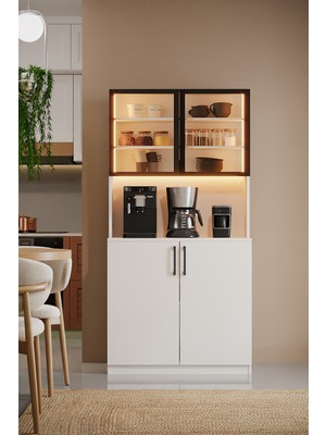 AVM Park Kent Kahve Köşesi Cam Kapaklı LED Işıklı Airfry Kiler Dolabı Çok Amaçlı Dolap