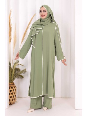 Bym Fashion Hac Umre Biyeli Pantolonlu Tunik Takım Şal Hediye 8001 Yeşil