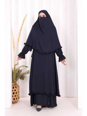 Bym Fashion Hac Umre Sufleli, Elbise Takım Şal Hediye  3951 Lacivert