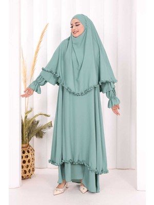 Bym Fashion Hac Umre Sufleli, Elbise Takım Şal Hediye  3951 Mint