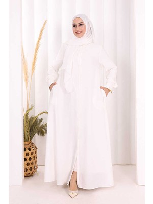Bym Fashion Hac Umre Elbise Boydan Düğmeli 7053 Ekru