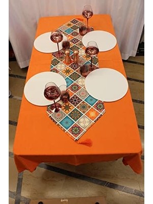 Velora Alaca Renk Kare Desenli Dijital Baskılı Runner Amerikan Servis 40X150 cm