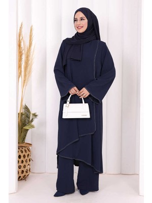 Bym Fashion Biyeli Uzun Tunik Pantolon Takım 8005 Lacivert