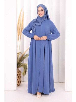 Bym Fashion Fermuarlı Kol Manşetleri Büzgülü Mevlana Ferace 6007 Indigo