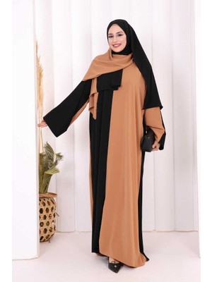 Bym Fashion Hac Umre Elbise Çift Renk  Şal Hediye  3950 Taba