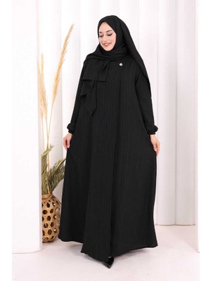 Bym Fashion Düğme Detaylı Şallı Ferace 7058 Siyah