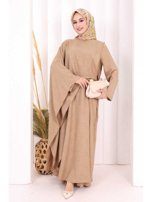 Bym Fashion Pelerinli Elbise 6068 Vizon