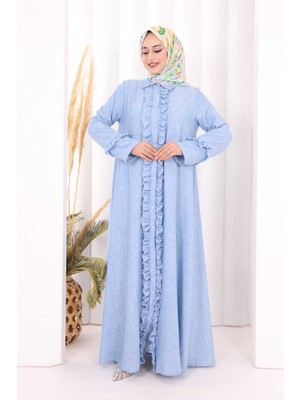 Bym Fashion Fırfır Detaylı Elbise 6066 Mavi