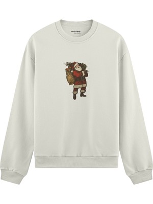 The Lucid Lab Vintage Santa Oversize Sweatshirt - Beyaz