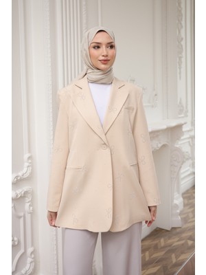 İmaj Butik Bej Taş Detaylı Astarlı Ceket
