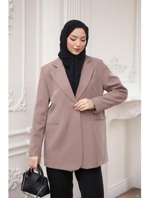 İmaj Butik Vizon Taş Detaylı Astarlı Ceket