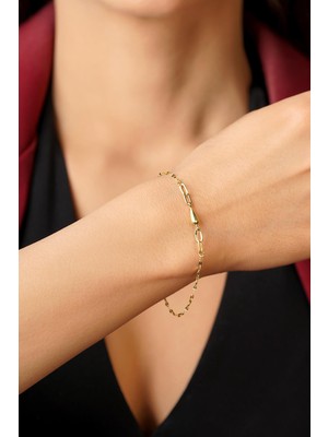 Fiyonk Kuyumculuk 14 Ayar Altın Su Damlası Detaylı Aynalı Zincir Bileklik