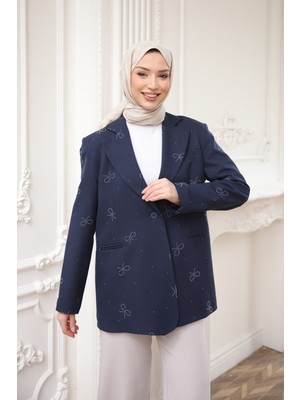 İmaj Butik Lacivert Taş Detaylı Astarlı Ceket