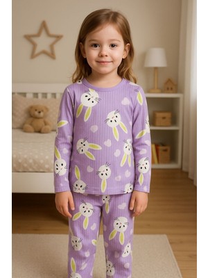 Yiğit Butik Tavşan Baskılı Kız Çocuk Pijama Takımı