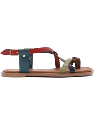 Derimod Kadın Çok Renkli Tokalı Deri Bodrum Sandalet 26SFD332318