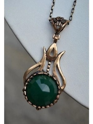 Stoneage Yeşil Akik Laleli Bayan Kolye